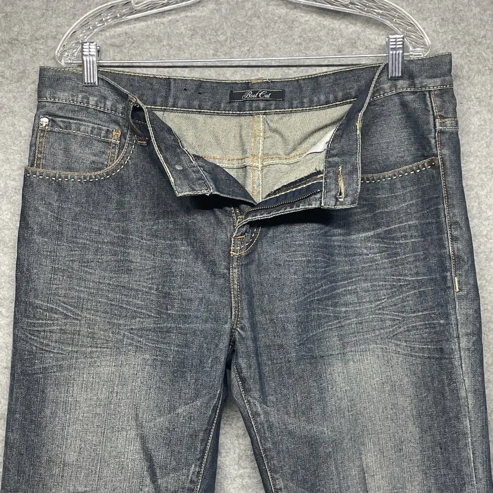 Marc Ecko Jeans Mens Boot Cut Fits 36x27 Med Wash Faded Cowboy Baggy Y2K Cut Sew
